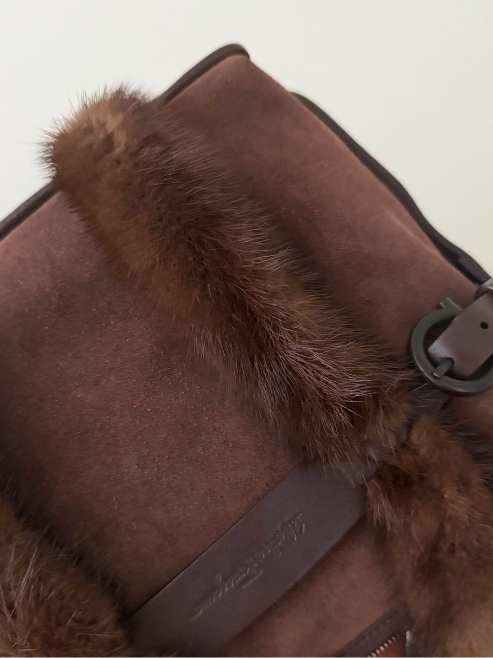 Salvatore Ferragamo Brown Suede Mink Fur Handle Bag - Picture 12 of 13